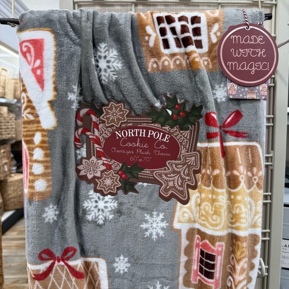 North Pole Cookie Co Gingerbread Oversized Gray Christmas Throw Blanket - Picture 2 of 5